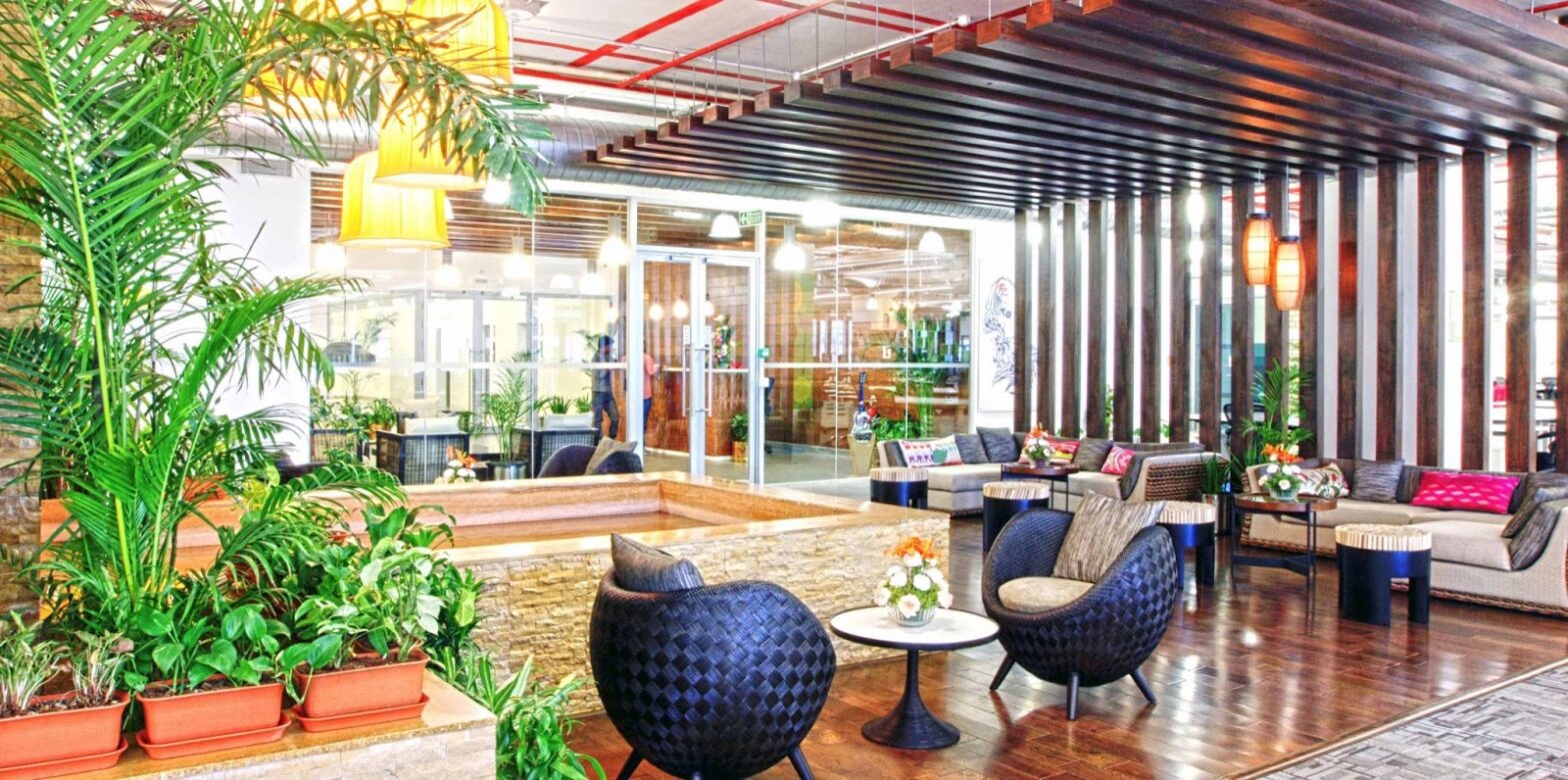 Facebook office with colorful design and plants