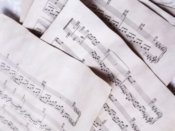 Top view of music notes